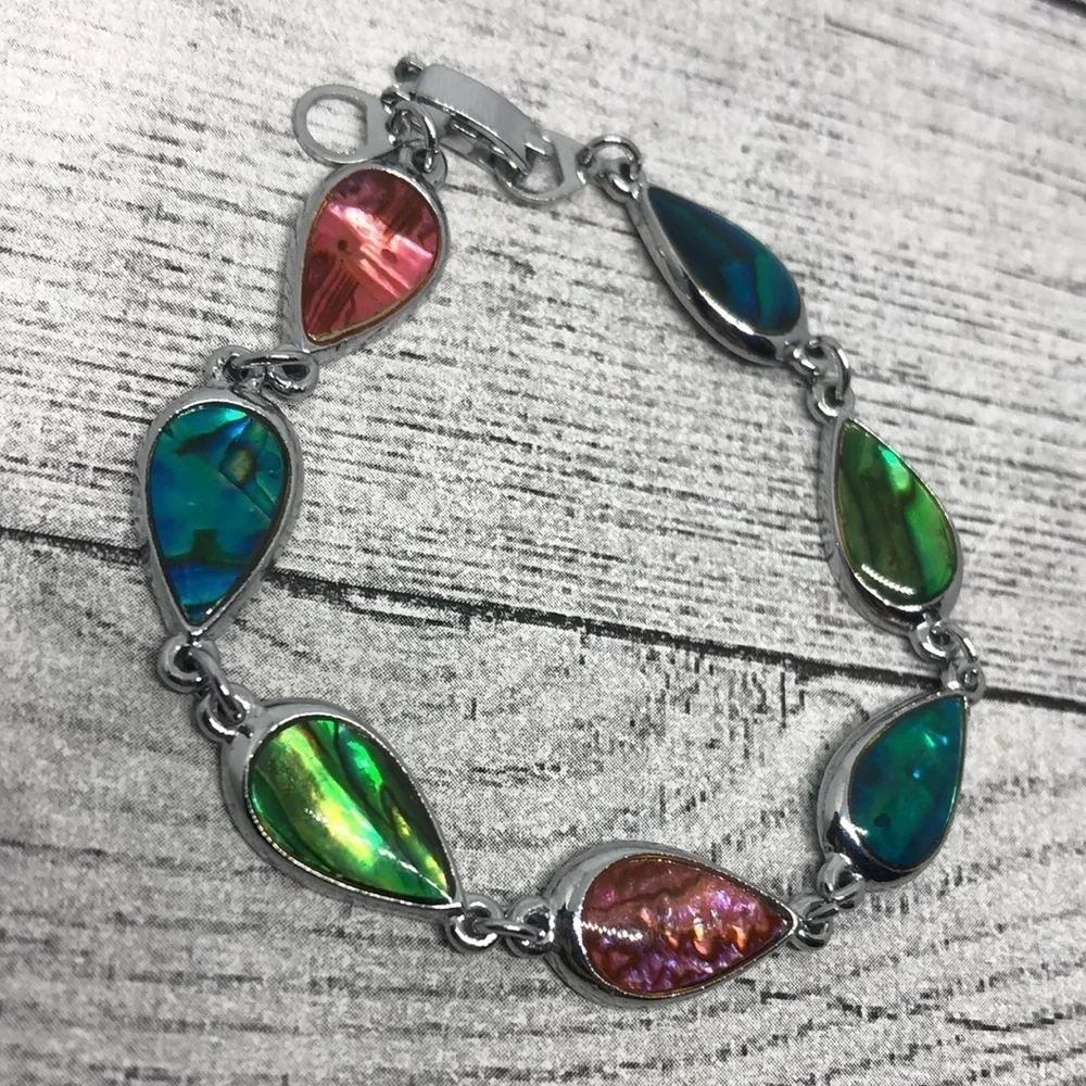 Colorful abalone inlay chain links bracelet boho.